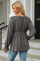 Round Neck Flounce Sleeve Blouse - Guy Christopher