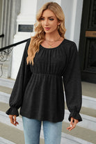 Round Neck Flounce Sleeve Blouse - Guy Christopher