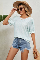 Round Neck Flounce Sleeve Blouse - Guy Christopher