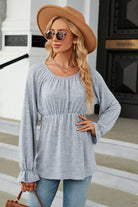 Round Neck Flounce Sleeve Blouse - Guy Christopher