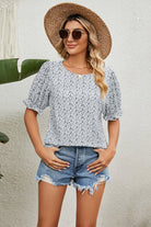 Round Neck Flounce Sleeve Blouse - Guy Christopher