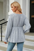 Round Neck Flounce Sleeve Blouse - Guy Christopher