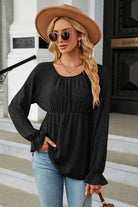 Round Neck Flounce Sleeve Blouse - Guy Christopher