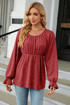 Round Neck Flounce Sleeve Blouse - Guy Christopher