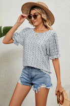 Round Neck Flounce Sleeve Blouse - Guy Christopher