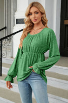 Round Neck Flounce Sleeve Blouse - Guy Christopher