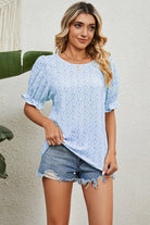 Round Neck Flounce Sleeve Blouse - Guy Christopher