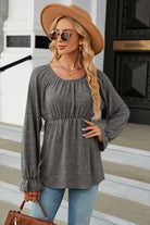 Round Neck Flounce Sleeve Blouse - Guy Christopher