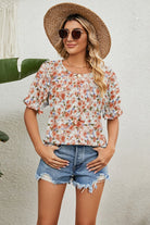 Round Neck Flounce Sleeve Blouse - Guy Christopher