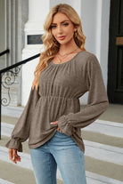 Round Neck Flounce Sleeve Blouse - Guy Christopher