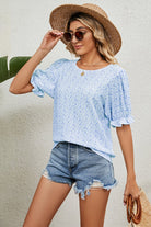 Round Neck Flounce Sleeve Blouse - Guy Christopher