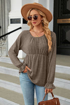 Round Neck Flounce Sleeve Blouse - Guy Christopher