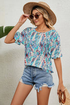 Round Neck Flounce Sleeve Blouse - Guy Christopher