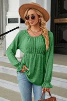 Round Neck Flounce Sleeve Blouse - Guy Christopher