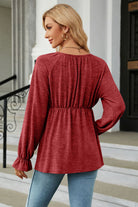 Round Neck Flounce Sleeve Blouse - Guy Christopher