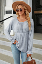 Round Neck Flounce Sleeve Blouse - Guy Christopher