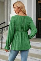 Round Neck Flounce Sleeve Blouse - Guy Christopher