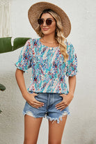 Round Neck Flounce Sleeve Blouse - Guy Christopher