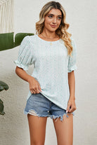 Round Neck Flounce Sleeve Blouse - Guy Christopher