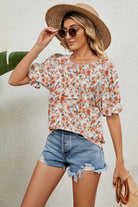 Round Neck Flounce Sleeve Blouse - Guy Christopher