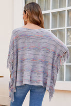 Round Neck Fringe Detail Sleeve Poncho - Guy Christopher