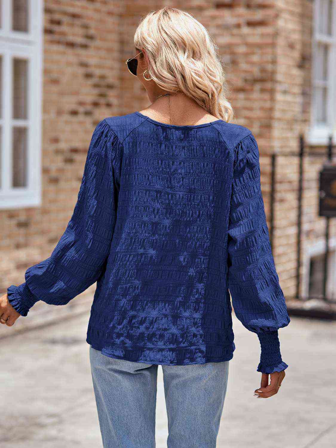 Round Neck Lantern Sleeve Blouse - Guy Christopher