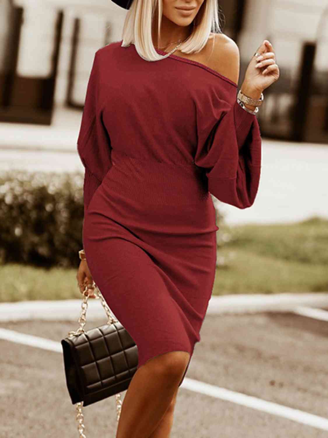 Round Neck Lantern Sleeve Dress - Guy Christopher