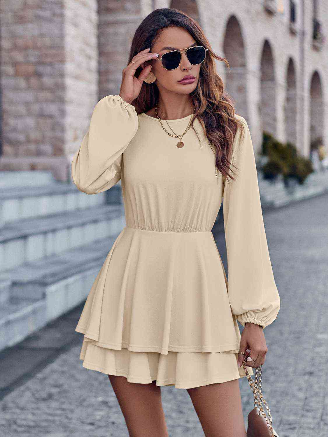 Round Neck Layered Mini Dress - Guy Christopher