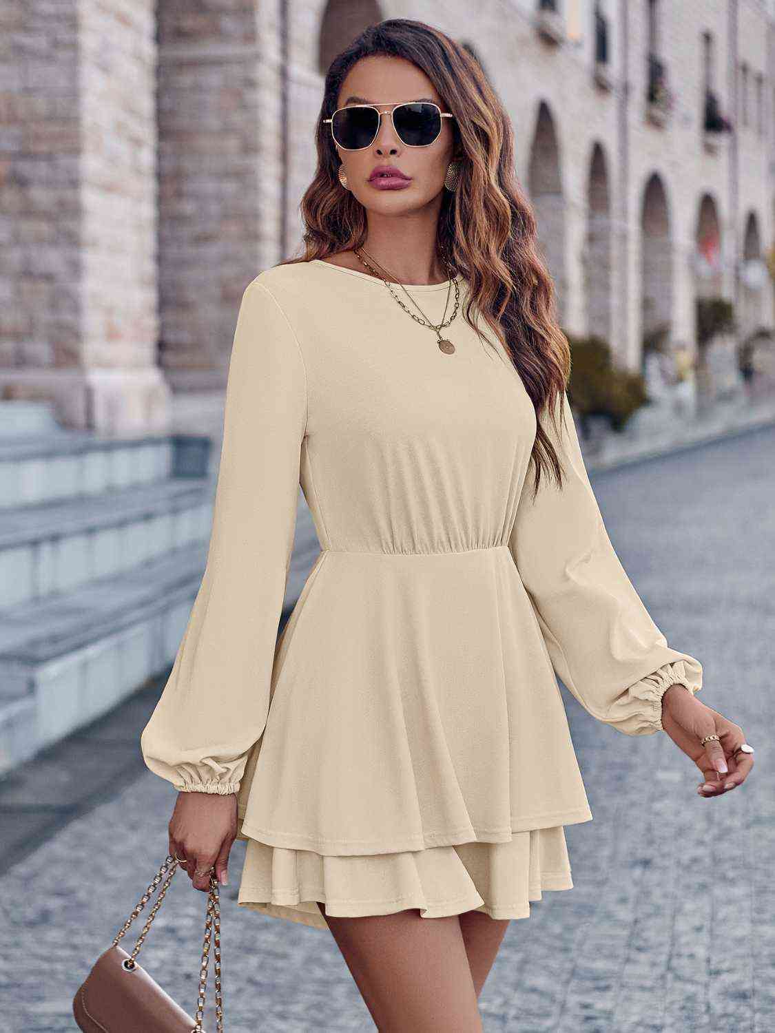 Round Neck Layered Mini Dress - Guy Christopher