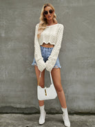 Round Neck Long Sleeve Cropped Sweater - Guy Christopher