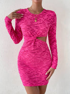 Round Neck Long Sleeve Cutout Bodycon Dress - Guy Christopher