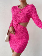 Round Neck Long Sleeve Cutout Bodycon Dress - Guy Christopher