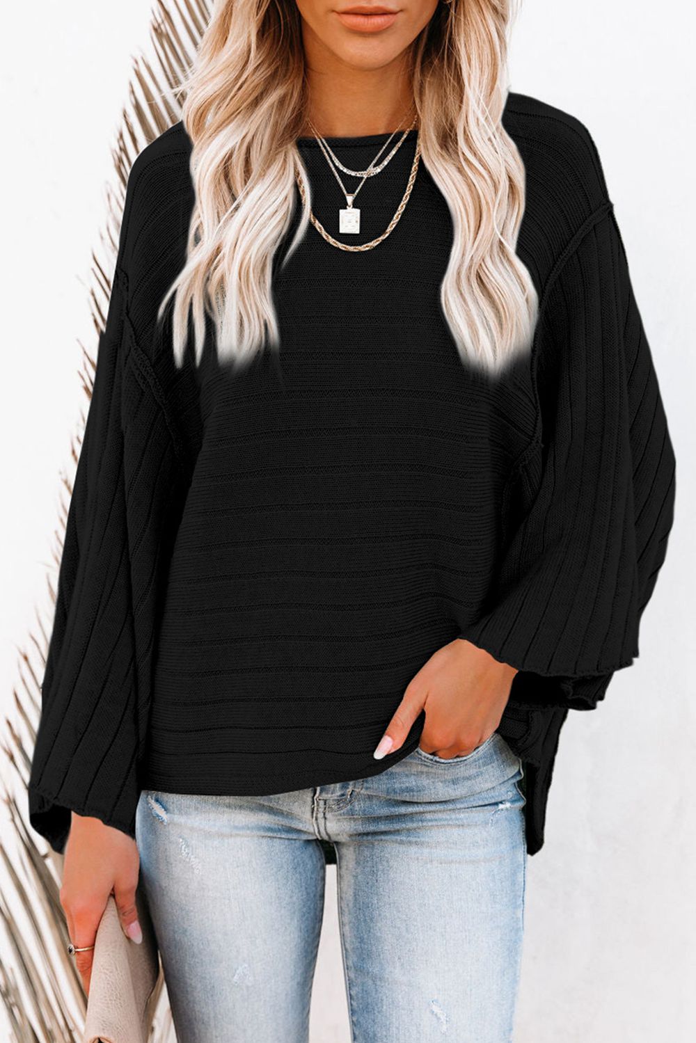 Round Neck Long Sleeve Knit Top - Guy Christopher