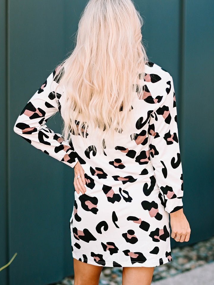 Round Neck Long Sleeve Leopard Dress - Guy Christopher