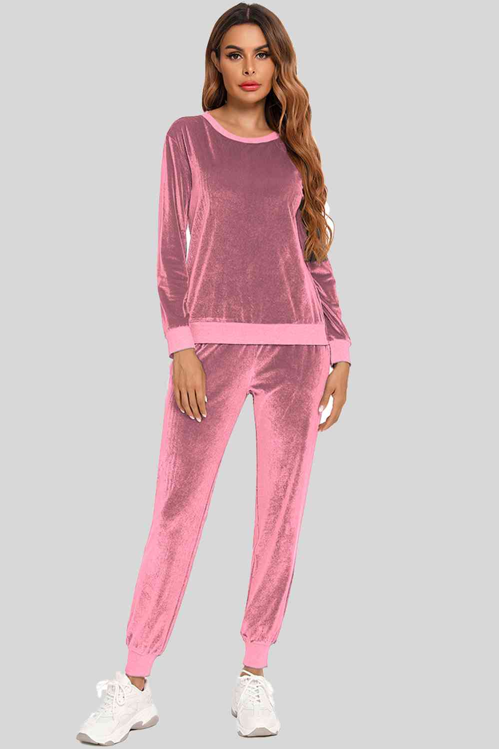 Round Neck Long Sleeve Loungewear Set with Pockets - Guy Christopher