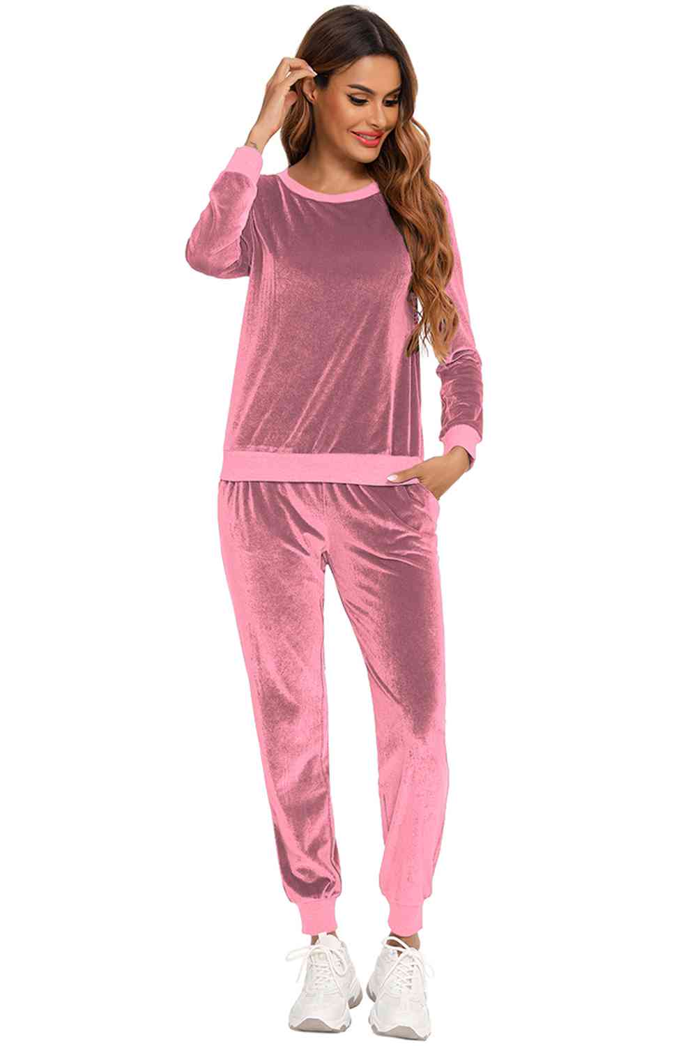 Round Neck Long Sleeve Loungewear Set with Pockets - Guy Christopher