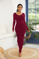 Round Neck Long Sleeve Maxi Wrap Dress - Guy Christopher