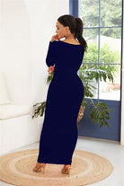 Round Neck Long Sleeve Maxi Wrap Dress - Guy Christopher