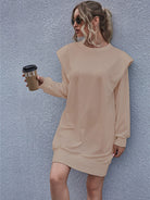 Round Neck Long Sleeve Mini Dress - Guy Christopher