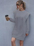 Round Neck Long Sleeve Mini Dress - Guy Christopher