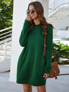 Round Neck Long Sleeve Mini Dress with Pockets - Guy Christopher