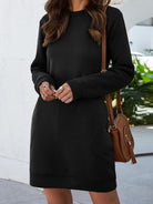 Round Neck Long Sleeve Mini Dress with Pockets - Guy Christopher