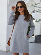 Round Neck Long Sleeve Mini Dress with Pockets - Guy Christopher