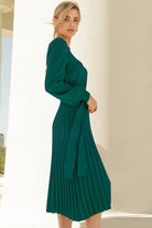 Round Neck Long Sleeve Pleated Sweater Dress - Guy Christopher