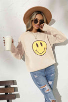 Round Neck Long Sleeve Smily Face Graphic Sweater - Guy Christopher