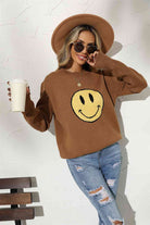 Round Neck Long Sleeve Smily Face Graphic Sweater - Guy Christopher