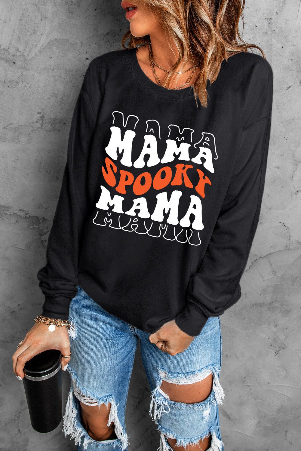 Round Neck Long Sleeve SPOOKY MAMA Sweatshirt - Guy Christopher
