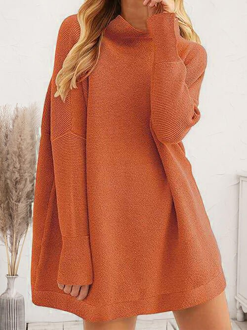 Round Neck Long Sleeve Sweater Dress - Guy Christopher