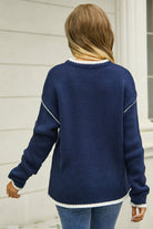 Round Neck Long Sleeve Waffle-Knit Sweater - Guy Christopher