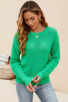 Round Neck Openwork Dropped Shoulder Knit Top - Guy Christopher